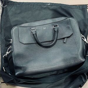 Alfred Dunhill Belgrave Leather Single Document Briefcase, Black Pebbled 10/10